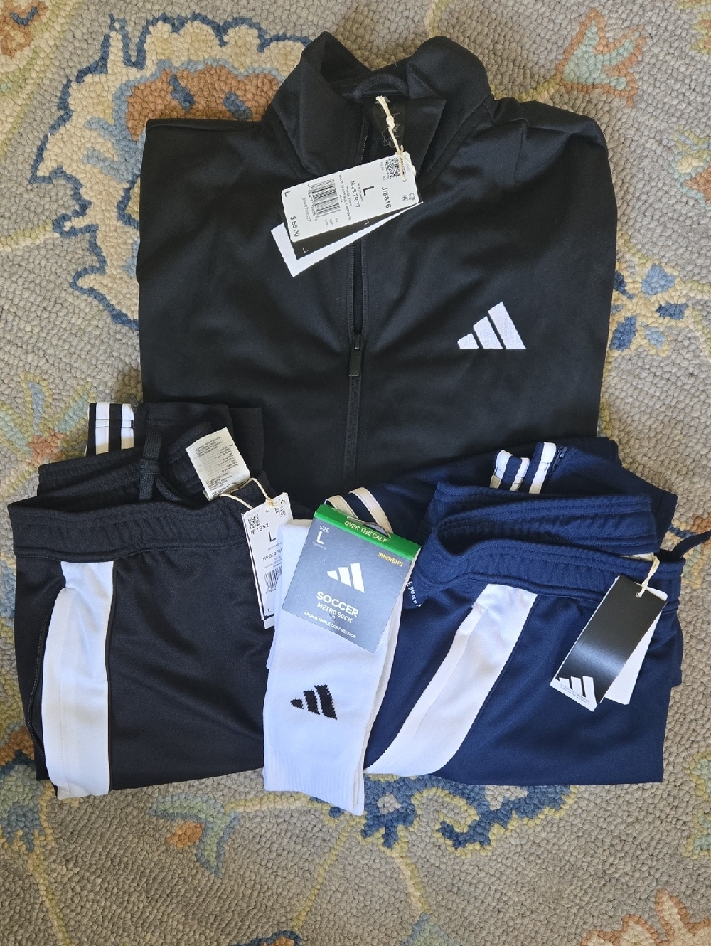 Adidas Black & Navy Soccer Track Pants with Black Zip Up Hoodie L